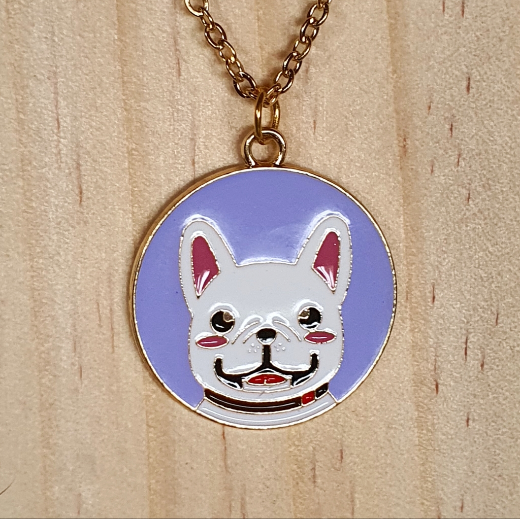 French Bulldog Dog Enamel Charm Gold Stainless Steel Necklace